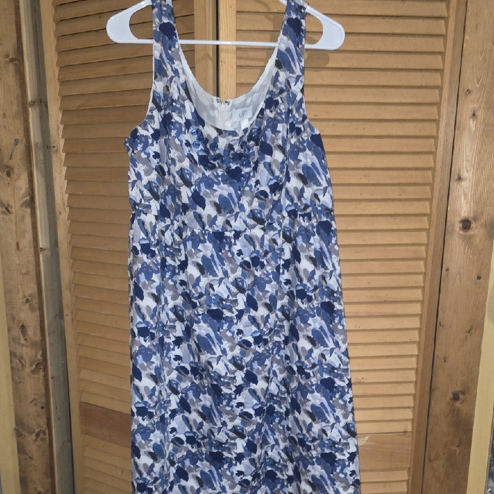 Ann Taylor LOFT Blue & White Floral Sleeveless Dress Size 16